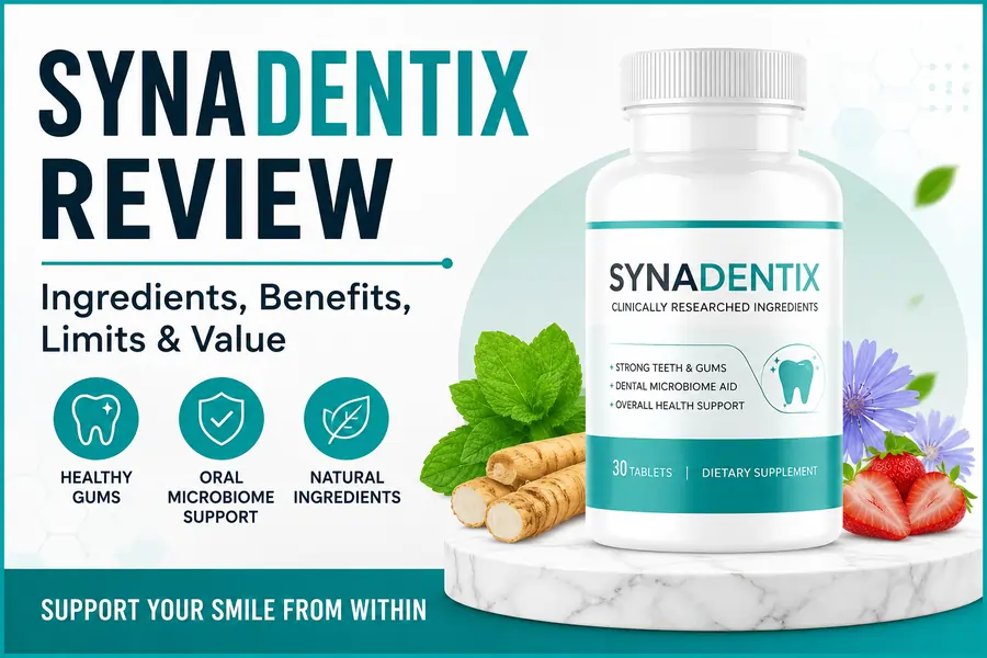 SynaDentix Review: Ingredients, Benefits, Limits and Value SynaDentix review featured image showing oral health supplement bottle with ingredients benefits limits and value