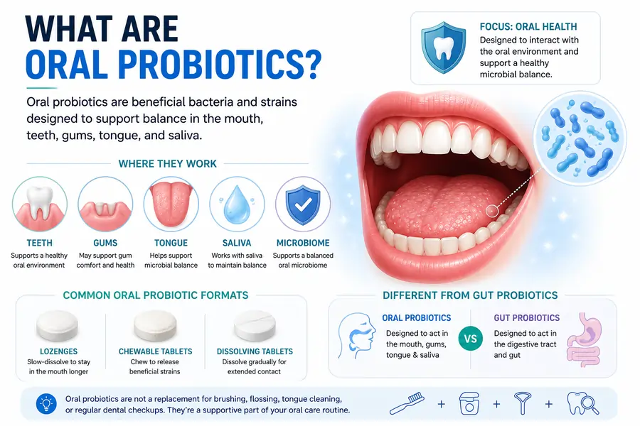 Oral probiotic lozenge designed for use in the mouth