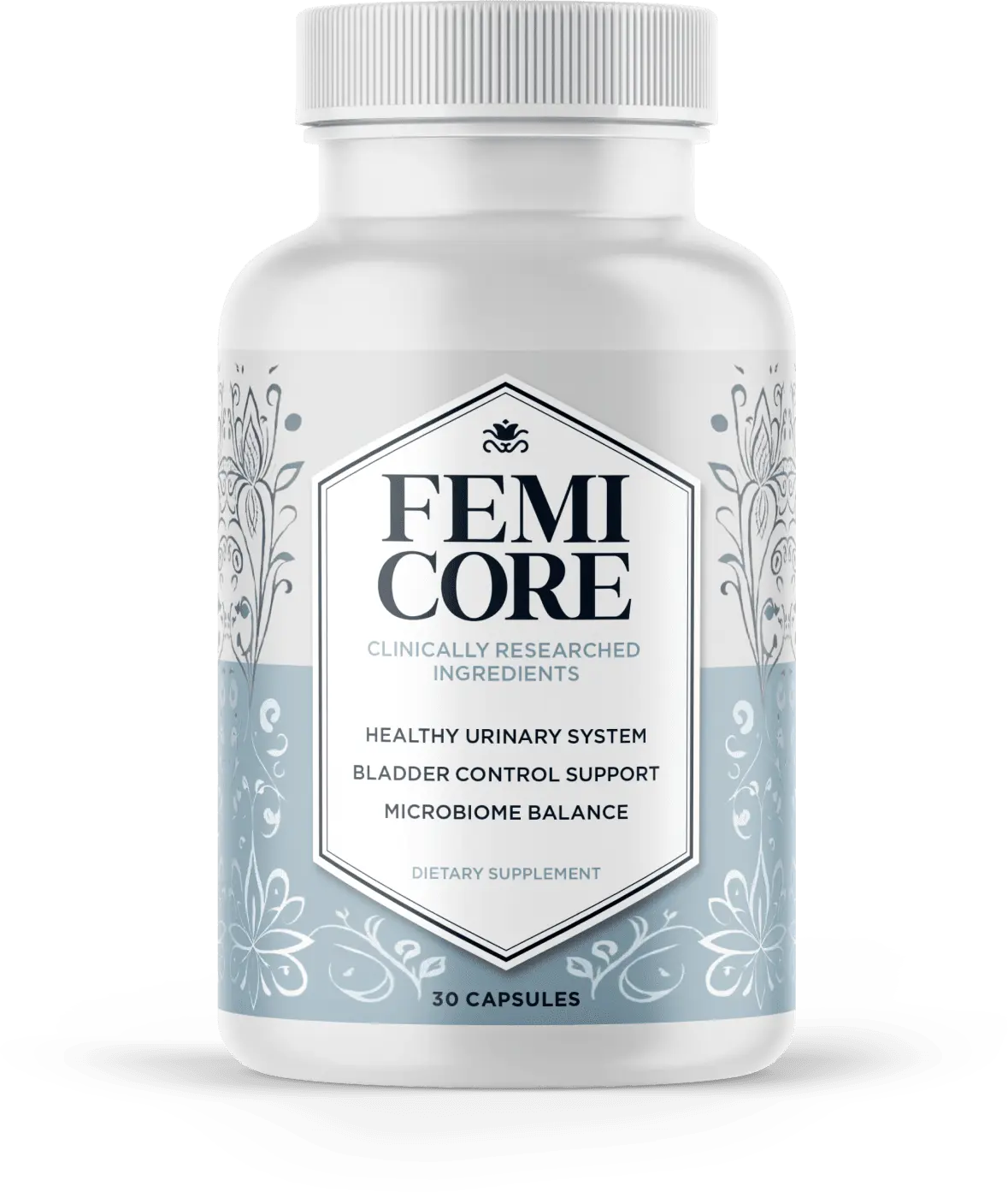 FemiCore supplement bottle for women's urinary wellness